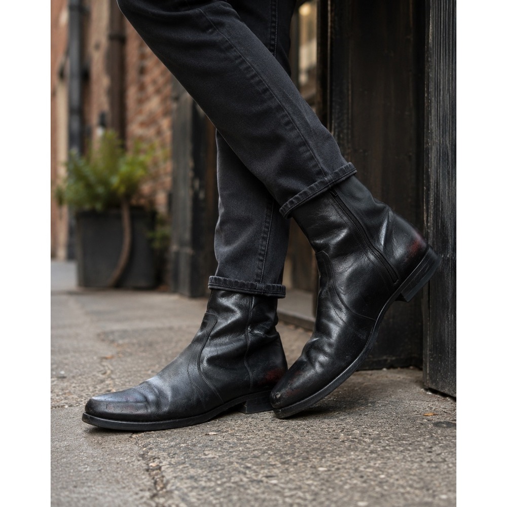 Vintage Goodyear Black Leather Ankle Boots Men's 8.5 E Side Zip Square Toe USA